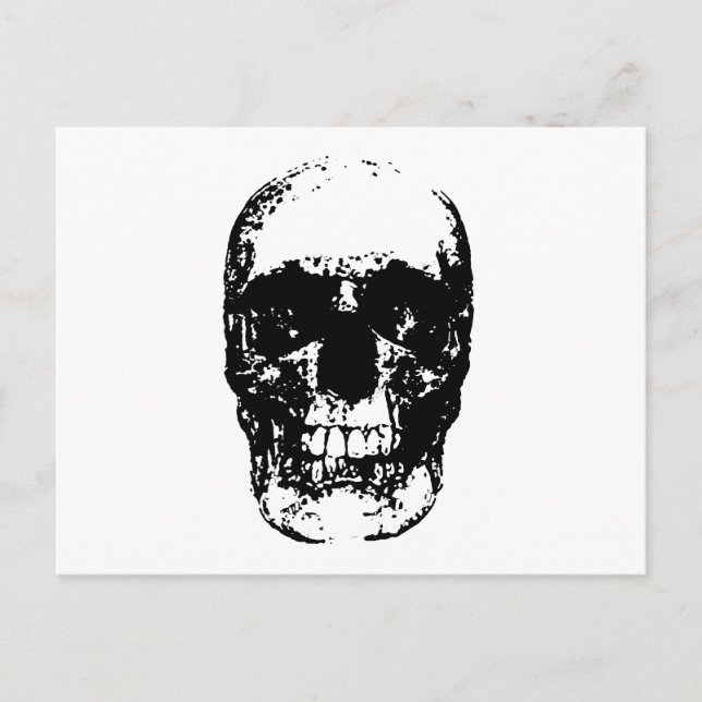 Postal Cráneo de arte pop blanco y negro (Anverso)
