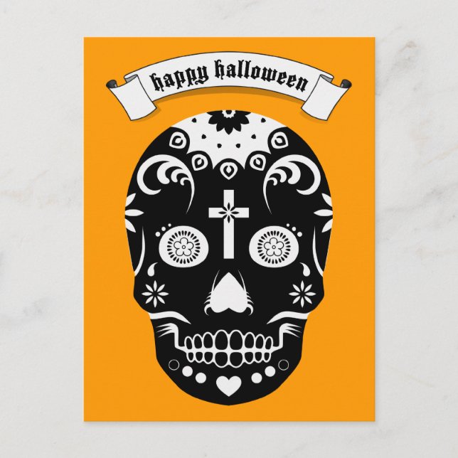 Postal cráneo de azúcar de halloween feliz (Anverso)