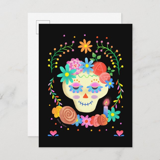 Postal Cráneo de Azúcar Día de los Muertos (Anverso / Reverso)