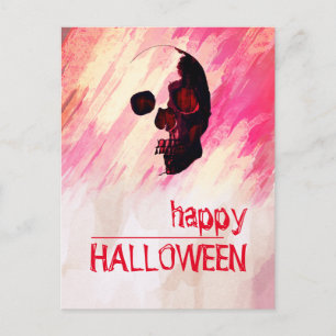 Postal Cráneo de color de agua rosa pintura de Halloween