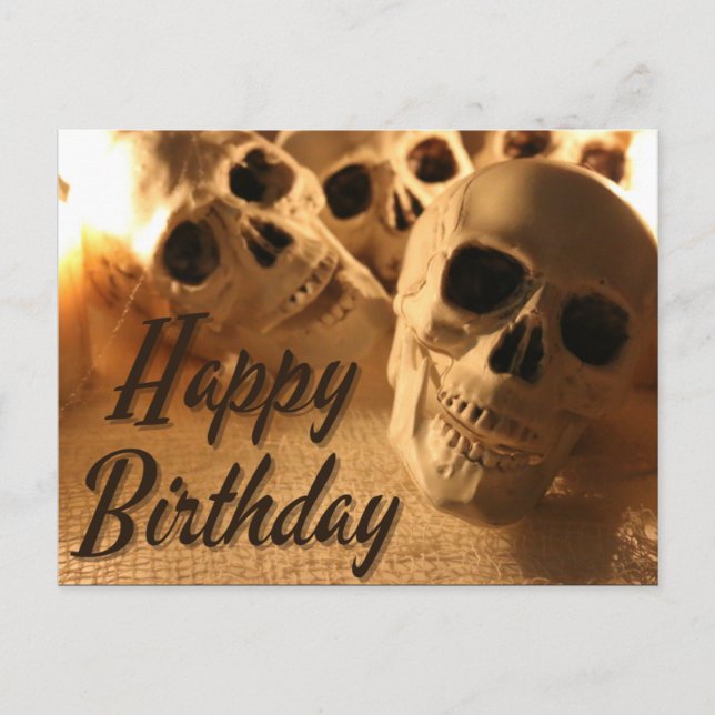 Postal Cráneo de cumpleaños de Halloween (Anverso)