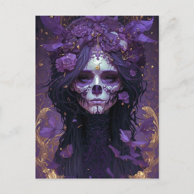 Postal Cráneo de gótico Mujer arte de fantasía oscuro (Anverso)