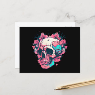 Postal Cráneo de los corazones rosados retro