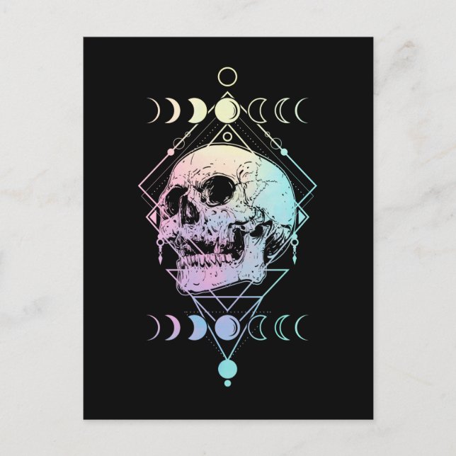 Postal Cráneo de Luna Creciente Ocultismo Brujería Pastel (Anverso)