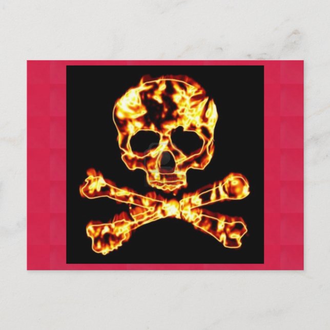 Postal cráneo Y BANDERA PIRATA del fuego (Anverso)