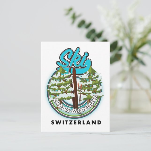 Postal Crans-Montana Suiza esquí (Anverso de pie)