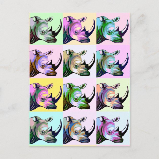 Postal Crash de arte pop de rinocerontes (Anverso)