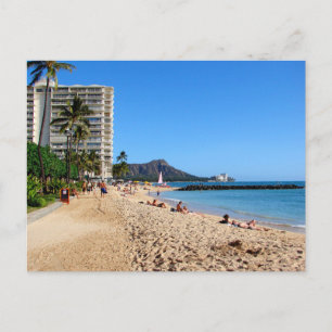 Postal Cráter Diamond Head con velero rosa Waikiki Ha