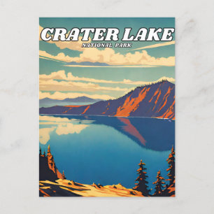 Postal Crater Lake National Park ilustracion Clase Retro