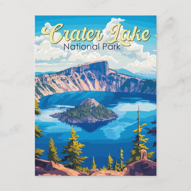 Postal Crater Lake National Park Ilustracion Travel Art (Anverso)
