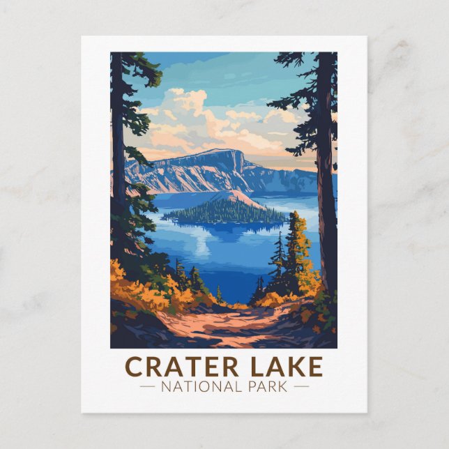 Postal Crater Lake National Park Viaje Art Vintage (Anverso)