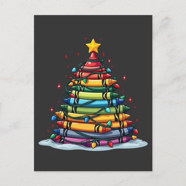 Postal Crayon Christmas Tree Teacher Student Xmas (Anverso)