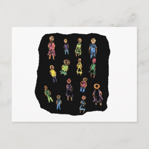 Postal Crayon Colorful macho y hembra figuras al azar aga