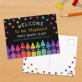 Postal Crayons Stars colorida bienvenida al aula del prof