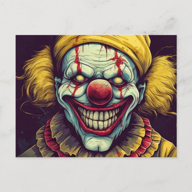 Postal Crazy Funhouse Circus Clown Ilustracion (Anverso)