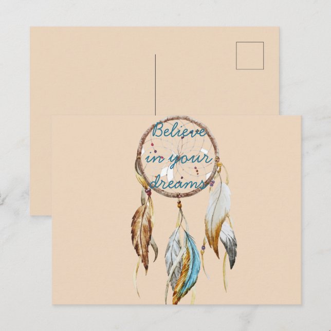 Postal Cream Brown Turquoise Dream Catcher (Anverso / Reverso)
