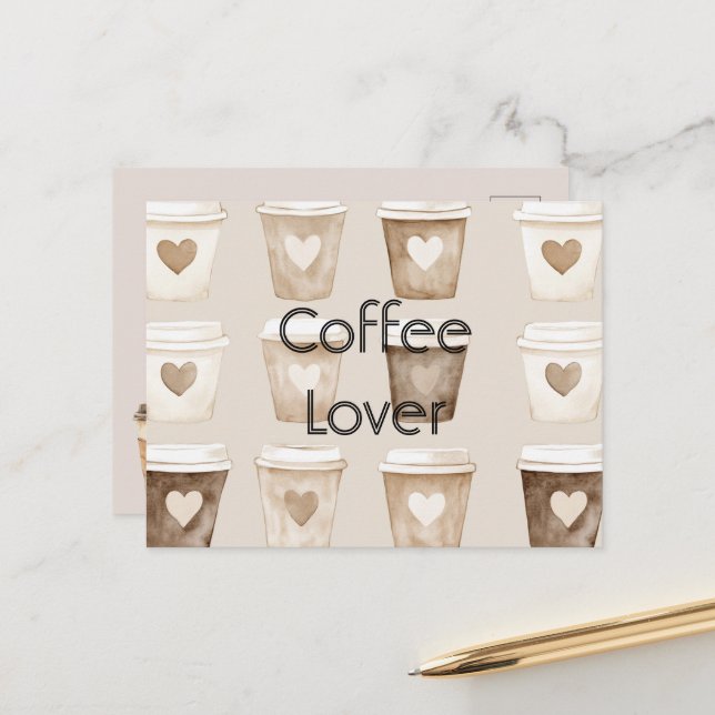 Postal Cream Coffee Heart Cups   (Anverso/Reverso In Situ)