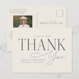 Postal Cream Gray Elegant Modern Graduation Thank You