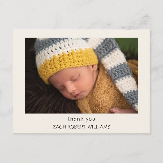 Postal Cream Modern Recién nacido Gracias Postcard (Anverso)