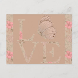 Postal Cream Pink Love Butterfly Floral