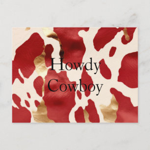 Postal Cream Red Gold Western Piel de vaca Howdy