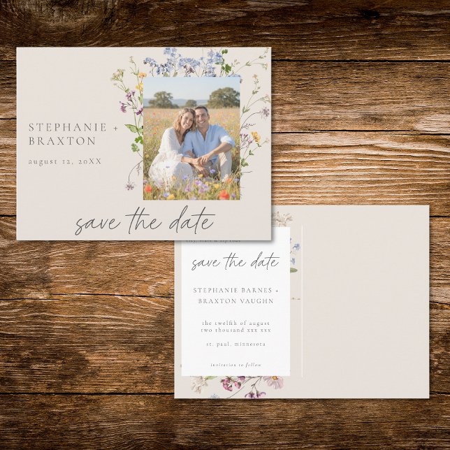 Postal Cream Wildflower Garden Elegant Photo Save Date (Subido por el creador)