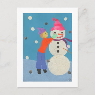 Postal Creando un muñeco de nieve