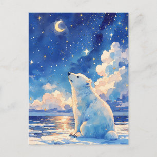 Postal Creciente Luna Brillante Oso Polar Banco de Hielo