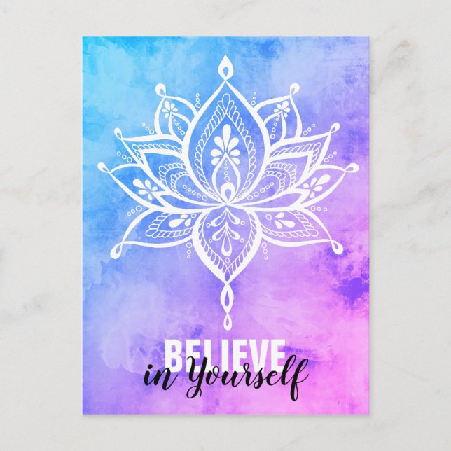Postal Cree En Tu Propio Lotus Mandala Azul Rosa (Anverso)