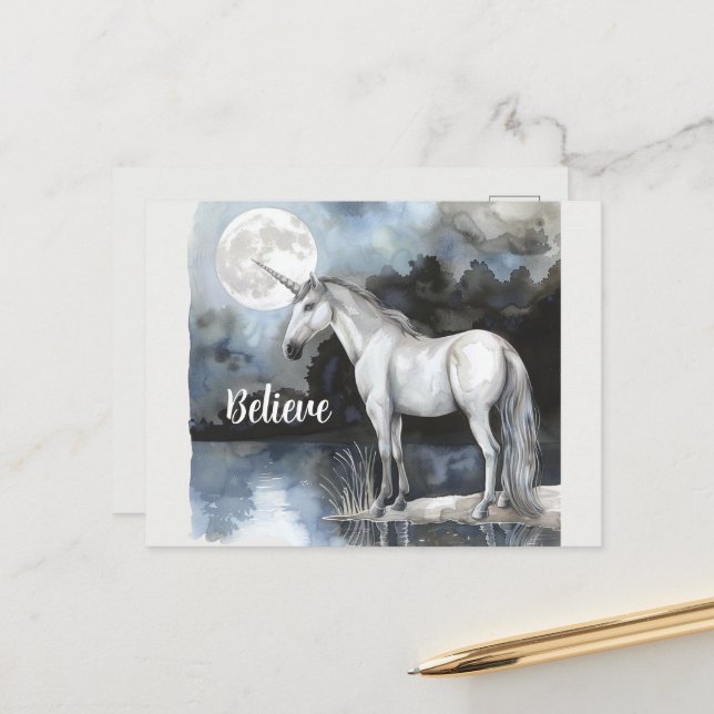 Postal Creen Luna Llena Unicornio (Anverso/Reverso In Situ)