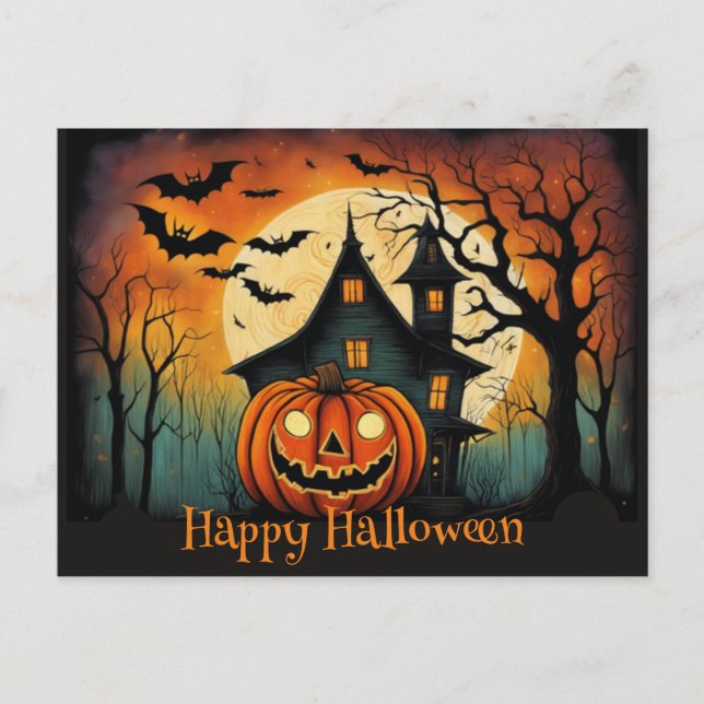Postal Creepe calabaza de Halloween Feliz Halloween (Anverso)