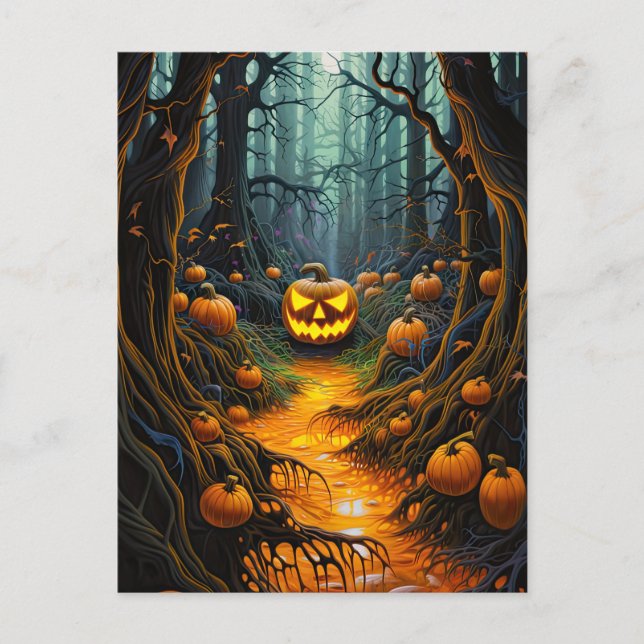 Postal Creepe fiesta de Halloween de Jack o Lantern (Anverso)