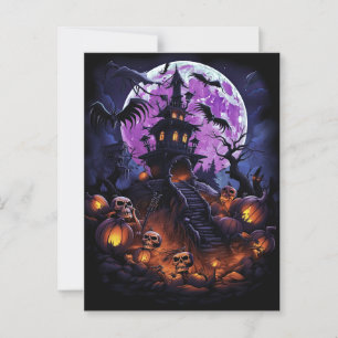 Postal Creepy Haunted House Purple Halloween Party