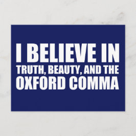 Postal Creer en el humor de la comma de Oxford