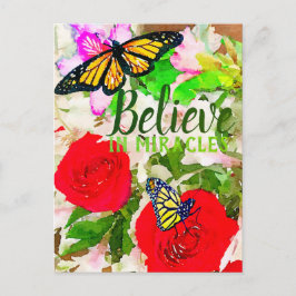 Postal Creer En Los Milagros Acuarela Monarca Mariposas