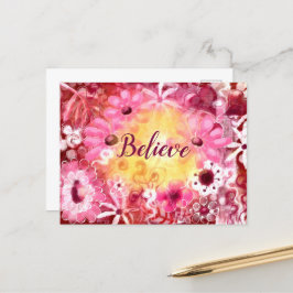 Postal Creer Flores rojas amarillas florales y brillantes