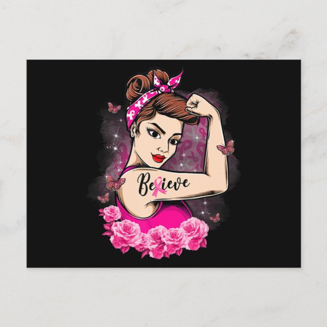 Postal Creer que las mujeres con Cinta Rosa son fuertes e (Anverso)