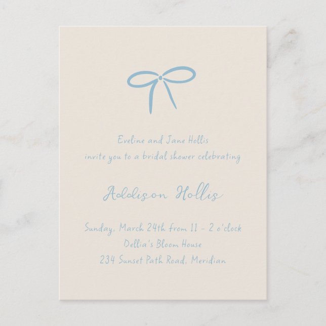 Postal Crema Algo Azul Bow Ducha De Novias (Anverso)