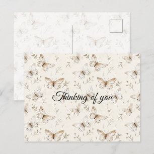 Postal Crema de moda mariposas pensando en ti