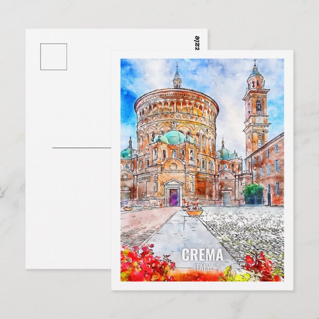 Postal Crema Italia Travel Place Watercolor (Anverso / Reverso)