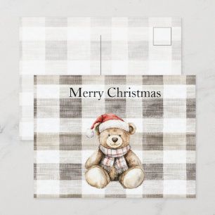 Postal Crema Orgánica Tan Navidades Teddy Bear Santa Hat