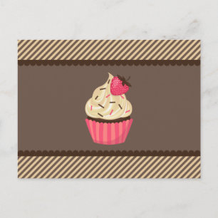 Postal Crema rosa Brown Strips Strawberry Cupcake