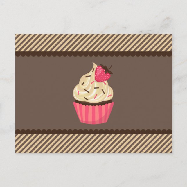 Postal Crema rosa Brown Strips Strawberry Cupcake (Anverso)