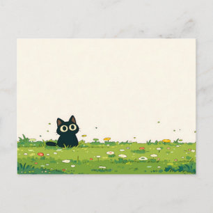 Postal Crema Vignette Kawaii Gato Negro Prado