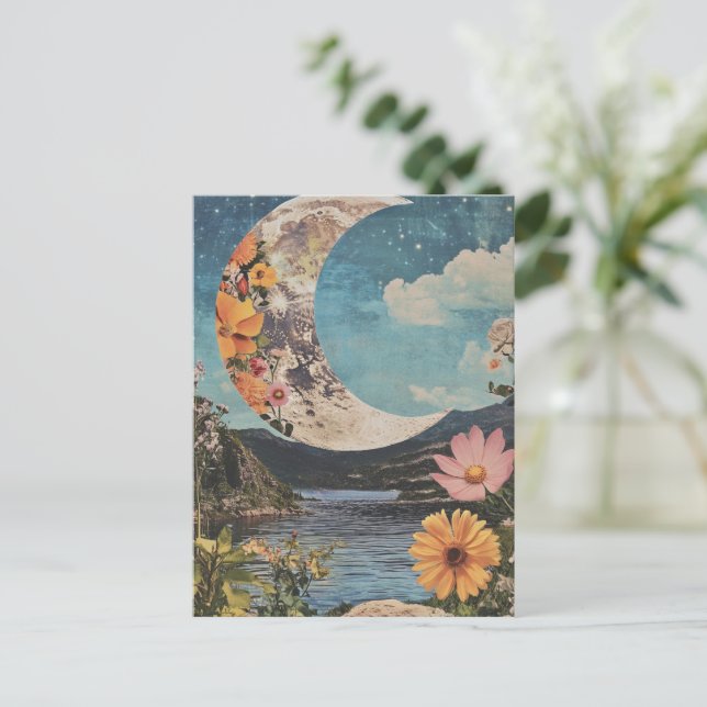 Postal Crescent Moon Over Serene Landscape (Anverso de pie)