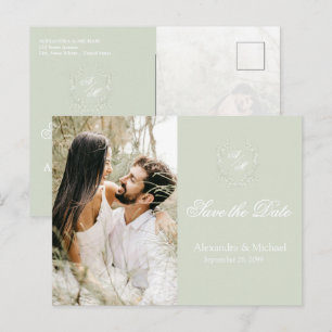 Postal Crest Floral Sabio Monograma Foto Boda