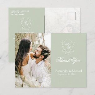 Postal Crestón de Monograma de Foto de Boda de Agradecimi