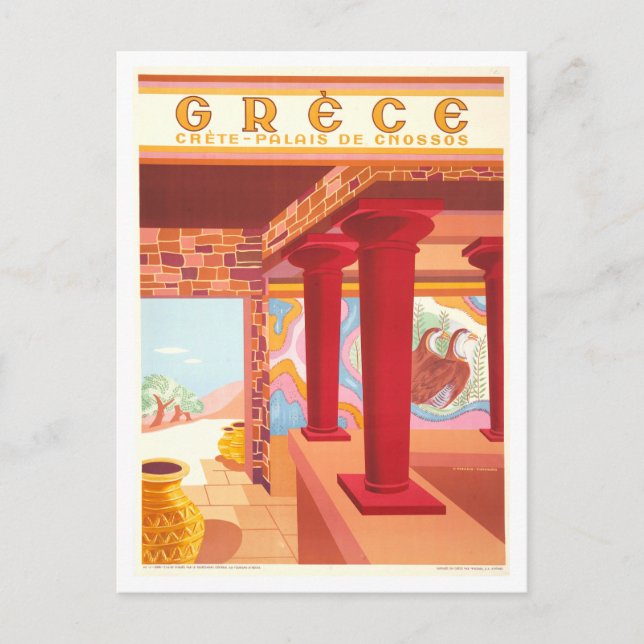 Postal Creta de época, Grecia, afiche de viajes (Anverso)