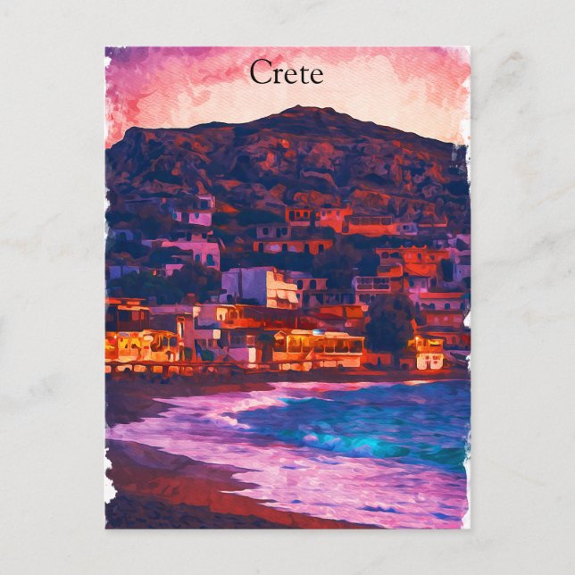 Postal Creta Grecia Pintado de acuarela de la isla griega (Anverso)