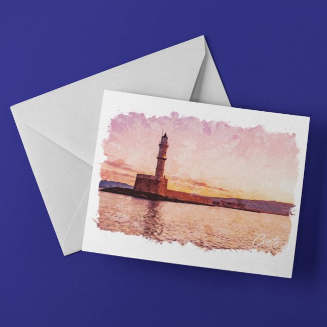 Postal Crete Greece Oil Paint Sunset Art (Crete Greece Oil Paint Sunset Art Postcard)